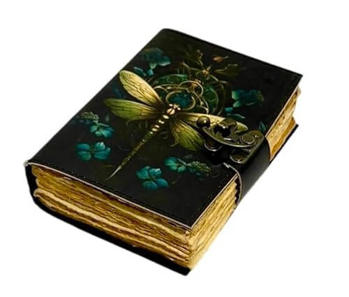 200 Pages Handmade Large Leather Journal Diary Embossed Tree of Life Book of Shadows Notebook Writing Seven Chakra Grimoire Sketchbook 7x5 Leather Bound (Gold- Luna Moth)