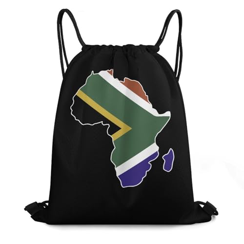 South Africa Flag Africa Map Drawstring Backpack Durable Sport Gym Bags Daypack for Men Women 35 * 42cm