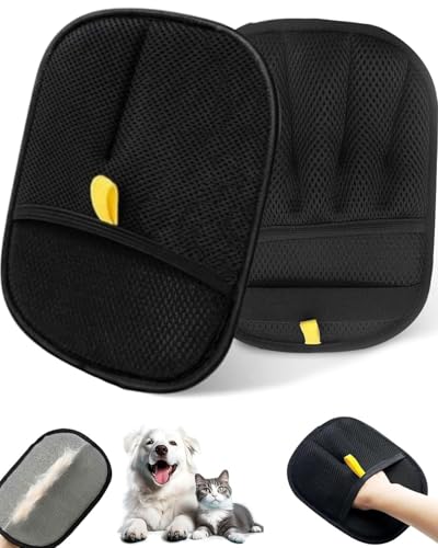 FUGLUS 2 pcs Manopla Quita Pelos Mascota,Guantes de piel de doble cara para perros y gatos, guantes de piel sin dedos, guantes magnéticos de piel reutilizables para mascotas, ropa, sofá