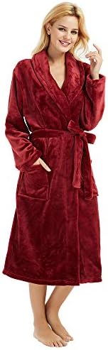HEARTNICE Womens Fleece Robes, Soft Plush Long Bathrobe, Thick Kimono Robes for Womens, Warm House Coat (Wine, S/M)