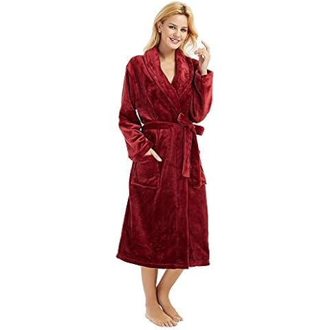 HEARTNICE Womens Fleece Robes, Soft Plush Long Bathrobe, Thick Kimono Robes for Womens, Warm House Coat (Wine, S/M) Cover