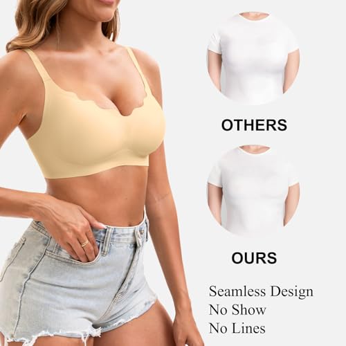 Image of Womens Seamless T-Shirt Bras 3 Pack Wireless Comfy Jelly Bra, Full Coverage Bralette No Show Under Clothes