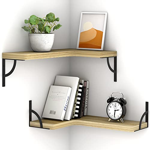 Canupdog Corner Floating Shelves Wall Mounted Set of 2, Wood...