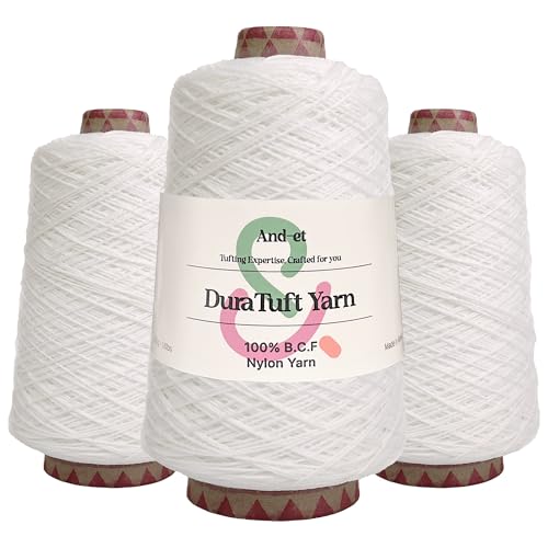 Image of And-et DuraTuft Yarn 45 Vibrant Colors Tufting Nylon Yarn Pack - Ideal for Crochet, Craft Projects, and More - 100% B.C.F - 3 Conesx1.66lbs (640yard) - Perfect for Rug Weaving and Knitting (01 White)