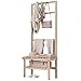 Portant a Vetement, Porte Manteau d’Entrée en Bois AVCE Tabouret à Chaussures et Étagère de Rangement, Style Industriel, pour Chambre, Buanderie, Facile Installer, 58.5x25x158cm