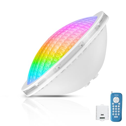 OSREE Projecteur Piscine LED PAR56, 20W RGB Ampoule Piscine Dimmable Changement Couleur 800lm, Lampe de Piscines avec Télécommande, Minuteur 2/4/6H, IP68 Étanche pour...