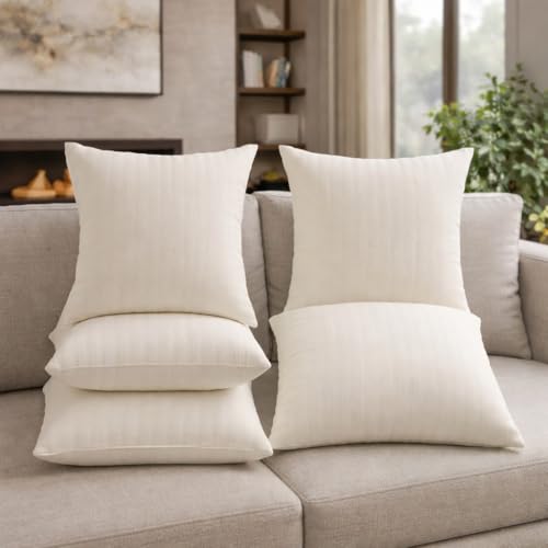 Image of STITCHNEST Premium Fiber Filled Cushion Inserts Set of 5 (12x12 Inches) | Soft Square Pillow Fillers for Sofa, Car, Bed & Home Decor | White