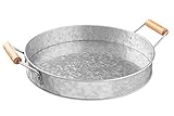 Royalty Art Rustic Serving Tray, Large Round Metal Base with Wood Carry Handles, Galvanized Steel,...