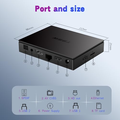 Android TV Box, T95W Android 11.0 4GB RAM 32 GB ROM Amlogic S905W2 Quad-Core Cortex-A53 G31 GPU Unterstützung 4K 3D 1080P AV1 2.4/5.0GHz WiFi BT5.0 10/100M Ethernet DLNA HDMI 2.1 H.2655 Smart TV Box