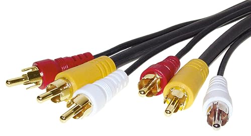 1aTTack.de 1 câble vidéo RCA de 2 m - 3 fiches RCA vers 3 fiches RCA - 1 vidéo - 2 câbles de connexion audio RCA - Connecteurs moulés pour récepteur TV, DVD AV
