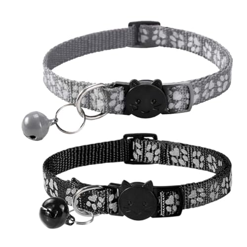 Quesuc 2 Stück Cat Halsband Auf Das Gewicht Deiner Katze Einstellbar Und Mit Sicherheitsverschluss（Schwarz Grau）