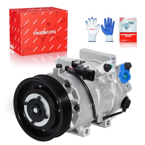 Image of PHOBOOS A /C Compressor with Clutch Compatible with Hyundai Tucson 2018 L4 2.4L Sport Model & Kia Sportage 2017-2019 2.0 /2.4L (From 01 /04 /2017), Fast Cooling, With 4 Boss Mounting holes, Ref. CO11529C