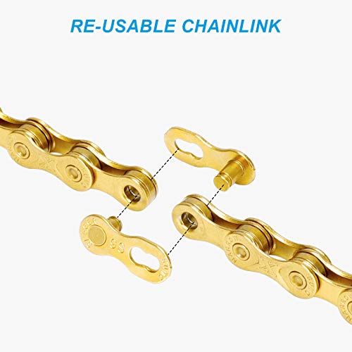 Inkesky 9 Speed Bike Chains - 116 Links - 1/2 X 11/128 Inch - Compatible With Shimano/Kmc/Campagnolo/Sram For Road & Mountain Bike (Gold/Ti-N Coating / Sx9) #TOP1