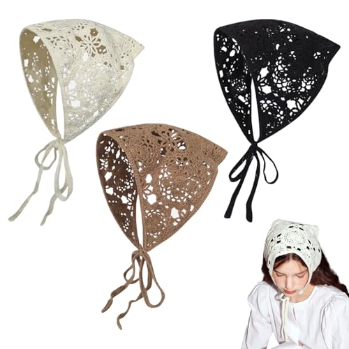3 Stück Kopftuch Damen Sommer,Häkel-Kopfbedeckung,Boho...