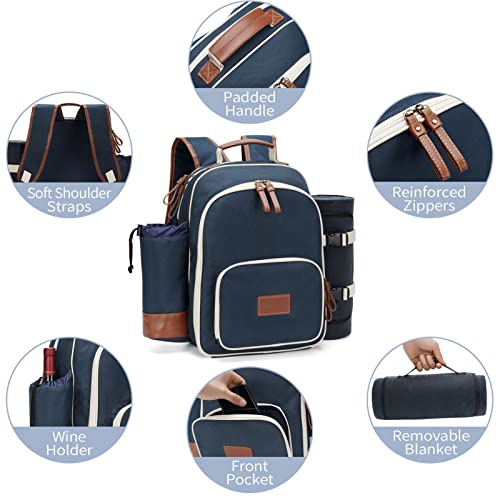 Happypicnic Insulated Picnic Backpack For 4 With Full Stainless Cutlery Set, Roomy Cooler Compartment, Bottle Holder And Large Waterproof Mat For Gift #TOP6