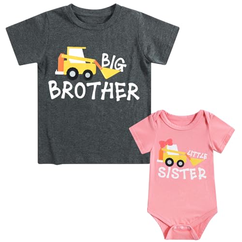 Image of Funnycokid Big Brother Little Sister Matching Outfits Baby Girl Clothes Toddler Boys T-Shirt Announcement Gift