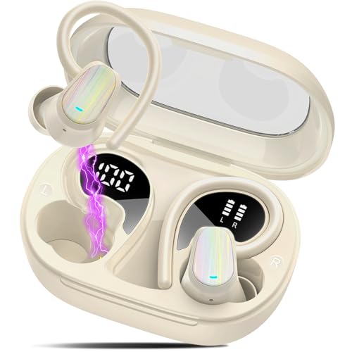 Image of Jesebang Wireless Earbuds, Bluetooth 5.4 Headphones Sport, Over Earbuds with Hook for Running Workout, Beige