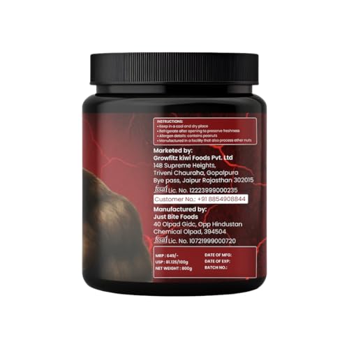 Image of Growfitz ULTRA HIGH PROTEIN Peanut Butter 800g | Smooth & Unsweetened | 40g Protein in Serving | High Fiber | No Added Sugar | 100% Roasted Peanuts