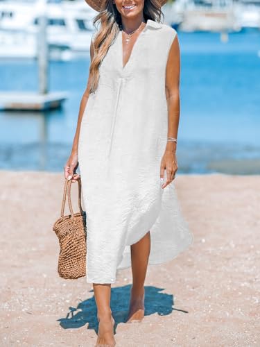 Image of CUPSHE Women's Swimsuit Coverup Casual Sleeveless Side Split Long Cardigans V Neck Midi Beach Dress