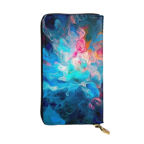 Portefeuille long femme grande capacité cuir bleu porte-carte chic