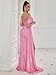 Gowns Formal Dresses for Women Sequin Tulle Sexy Off Shoulder Evening Wedding Guest Party Floor Length Prom Dress Pink-XS