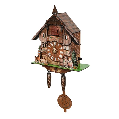 Cuckoo Clock, Traditional Black Forest Cuckoo Sound Clock with Working Bird & Chimer Pendulum, Battery Powered, Bird House Hanging Wall Clocks for Home Living Room Office Decoration