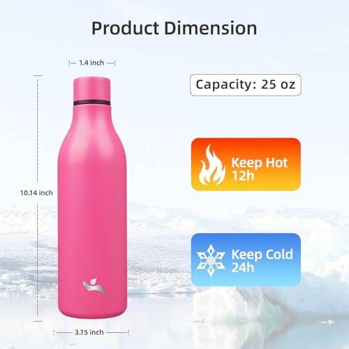 Image of Konokyo Insulated Water Bottle with Strap,25 oz Double Wall Stainless Steel Vacuum Bottles Metal Water Flask,Pink