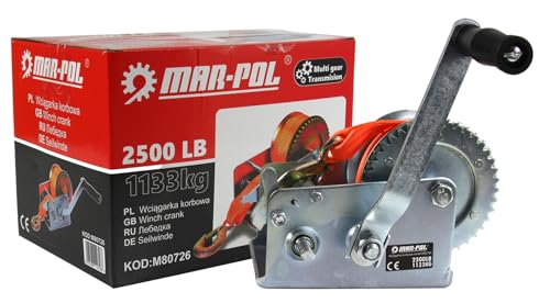 Verricello Paranco Argano Manuale a Manovella 1133 Kg | Fune 10m Spessore 50 mm | Gancio di Chiusura | Meccanismo di Sicurezza