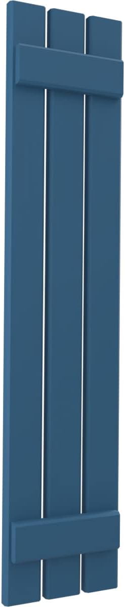 11 1/2"W x 62"H Americraft Three Board (2 Batten) Exterior Real Wood Spaced Board-n-Batten Shutters (Per Pair), Sojourn Blue