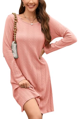 STYLEWORD Womens 2024 Spring Sweater Dress Fall Fashion Casual Long Sleeve Swing Maternity Dresses Clothes (Pink-L)