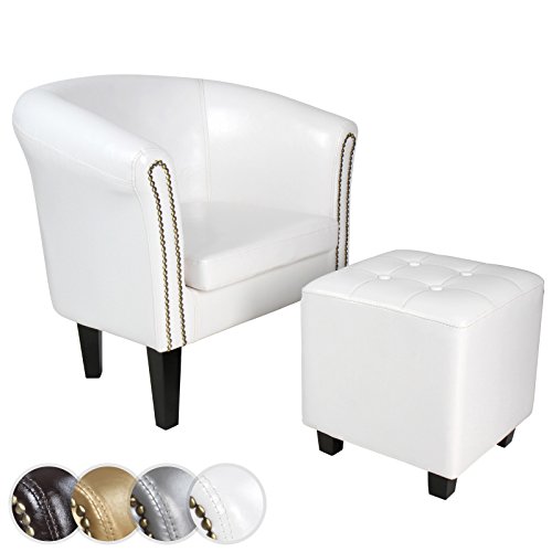 Miadomodo – CSEL02Weiß-1Set - Sillón Chesterfield con reposapiés – Blanco Elegir