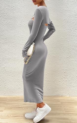 Image of Women's 2 Piece Outfits Slip Bodycon Maxi Dress Club and Night Out Dress