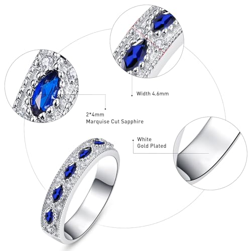 3.5ct Round Cut Cubic Zirconia Wedding Ring Set with Created Blue Sapphire Women's Bridal Rings Sets White Gold Plated Engagement Anniversary Ring for Grandma, Mother,Gift for Her Size 5-102