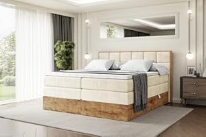 ALTDECOR Boxspringbett mit Matratze und Lattenrost, Topper, Polsterbett mit Bettkasten, Bett mit Stauraum H3- und H4- Matratze, Doppelbett, Springboxbett -LOLLI2 KING-200x200 - Beige Monolith