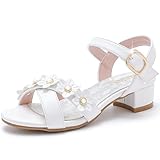LAURMOSA Girls White Dress Shoes for Toddler Kids High Heels First Communion Church Shoes Easter Flower Girl Dress Sandals Size 11 Wedding Party Tween Fancy Heels(L100302PuWhite 11)