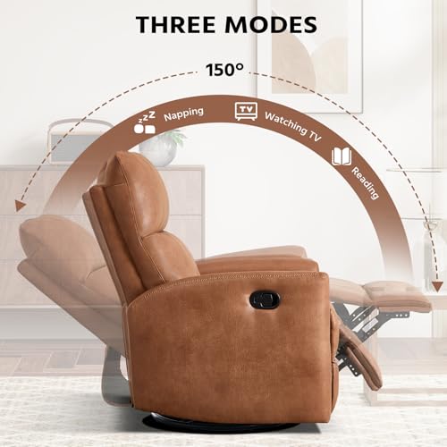 Image of HAOMARKETS Swivel Rocker Recliner Chair Set of 2, Manual Faux Leather Glider Rocking Recliners for Adults, 360 Swivel Nursery Reclining Sofa with Padded Backrest for Living Room, Dark Brown
