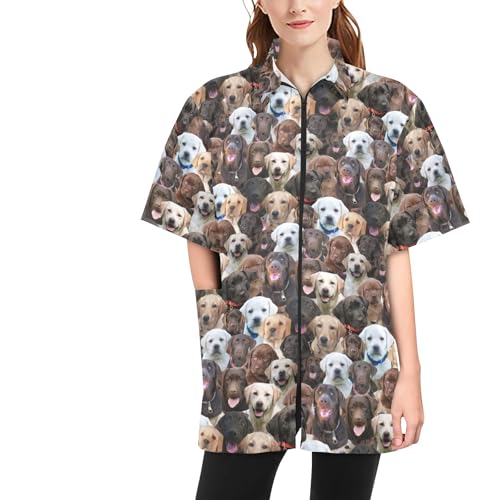 COWCUTE Labrador Dog Print Pet Grooming Smocks, Waterproof Workwear Zipper Jackets for Pet Groomer, Labrador Dog Lover Gifts