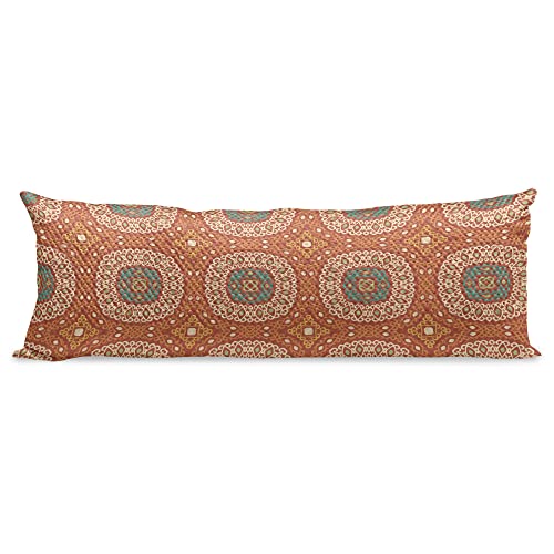 Ambesonne Funda de almohada abstracta, patrón bohemio de trazos en tonos de tierra, suave y cómoda funda de almohada lateral con cremallera, 20 x 55 pulgadas, naranja quemado, multicolor Cover