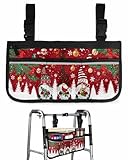 Walker Basket Accessories Christmas Wheelchair Bag with Cup Holder for Folding Walker-Water Resistant Red Christmas Gnome Seniors Walker Tray Pouch Snowflake Cardinal Bird Winter Holidays