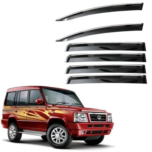 Image of CAR SAAZ Unbreakable Chrome Smoke Door Visor for Sumo Gold (2012-2019)| Premium Sun, Rain Wind Deflector Chrome Strip Side Door Rain Visor - Set of 6 Pcs
