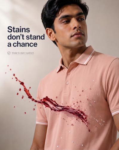 Image of NOBERO Men's Travel Polo T-Shirt | Premium Cotton Stretch Fabric | Anti-Odor & Water-Repellent | UPF 50+ Sun Protection | Regular Fit Polo Collar Casual Wear