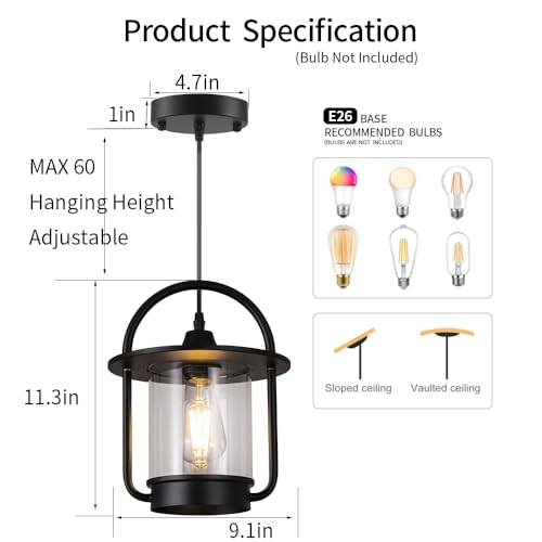 WBQOLV 2-Pack Black Farmhouse Pendant Lights, Modern Mini Hanging Light Fixtures with Clear Glass for Kitchen Island, Dining Room & Sink Area — view 2
