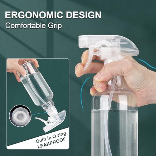 Spray Bottles 16.9oz Plastic Spray Bottle for Hair Mist/Stream Heavy Duty Empty Spray Bottles for Cleaning Solutions, Plants (16.9oz-Clear)4