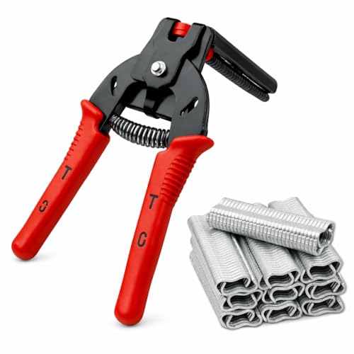 Hog Ring Pliers Kit with 600 Galvanized Steel Hog Rings HeavyDuty ManganeseSteel Tool for Fencing Animal Cages Upholstery & Wire Railing Repair-Red