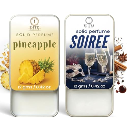 Image of Solid Perfume |pineapple&Soiree Alcohol Free Wax Perfume Balm, Long Lasting | Pocket Tin 12g, Pack Of 2| Non Greasy Smooth Glide, Travel Friendly Men And Women