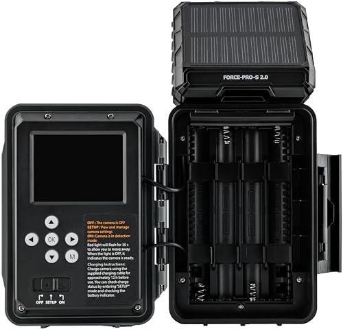 SPYPOINT Force-PRO-S 2.0 Solar Trail Camera, Non-Cellular, Integrated Solar Panel, 0.2S Trigger Speed,110 ft Detection Range, 4K/2K/1080p Video Modes, 48MP Photos, Internal Battery Supply