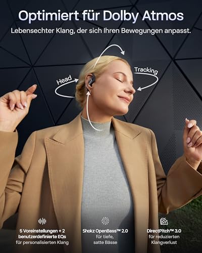 SHOKZ OpenFit Pro Open-Ear-Kopfhörer mit Open-Ear Geräuschreduzierung, Optimised for Dolby Atmos, Tiefe Bässe, 50H Akku, klare Anrufe für Arbeit, Sport, Outdoor Bluetooth 6.1, IP55, Schwarz