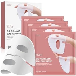 Elvira Bio-Collagen Face Mask – Deep Hydrating Overnight Face Mask, Korean Skincare, Facial Treatments & Masks for Women – Firming and Moisturizing, 4-Pack