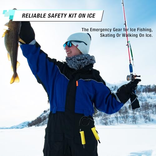 SF Retractable Ice Picks for Ice Fishing Safety Picks Awls with Emergency Whistle with Lanyard Breaking Tools Accessories for Rescue Signaling Skating, Skiing, Sledding or Walking on Ice, 2 Packs
