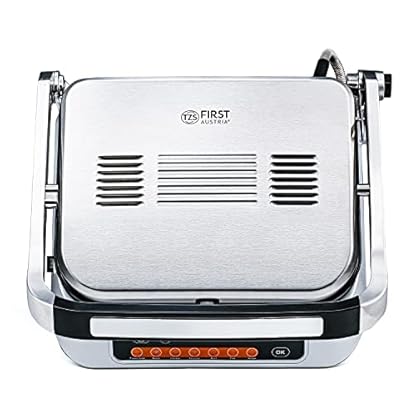 TZS First Austria Kontaktgrill digital, Tischgrill, 2100W, abnehmbare, antihaftbeschichtete Platten, gesundes fettarmes Grillen mit idealen Grillergebnissen, Fettauffangschale, 180-Grad-Öffnung – Bild 7